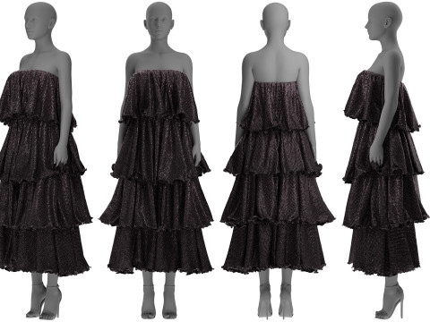 Frilled Sequin Dress 3D Model