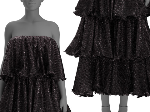 Frilled Sequin Dress 3D Model