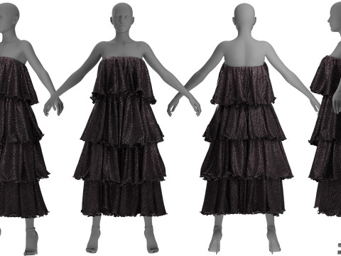 Frilled Sequin Dress 3D Model