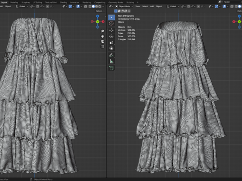 Frilled Sequin Dress 3D Model