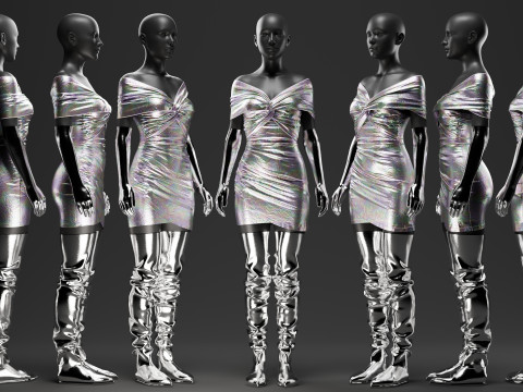 Futuristic Womens Dress and Accessories Set Modelo 3D