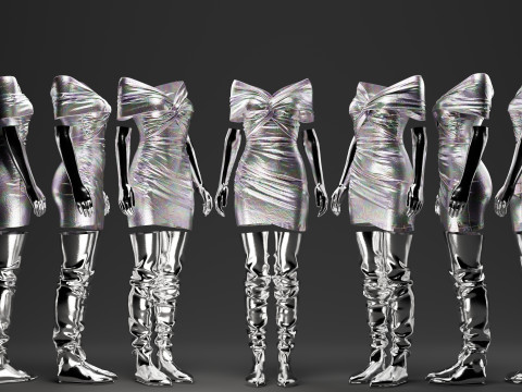 Futuristic Womens Dress and Accessories Set Modelo 3D