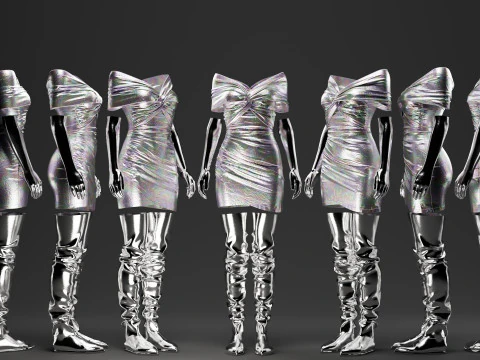 Futuristic Womens Dress and Accessories Set 3D Model