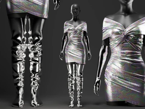 Futuristic Womens Dress and Accessories Set 3D Model
