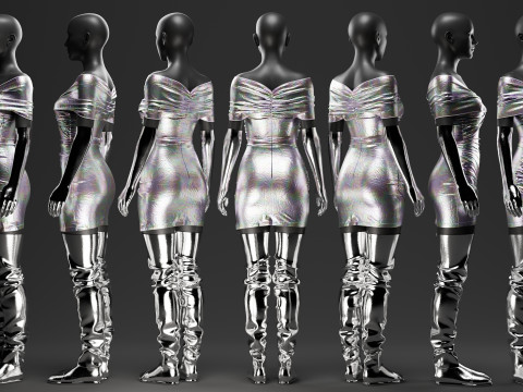 Futuristic Womens Dress and Accessories Set Modelo 3D