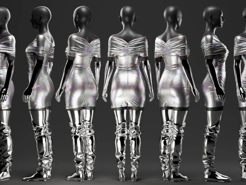Futuristic Womens Dress and Accessories Set 3D Model