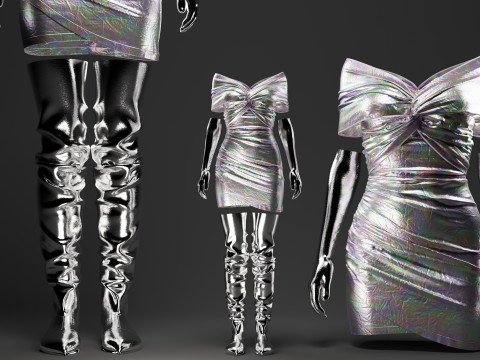 Futuristic Womens Dress and Accessories Set Modelo 3D
