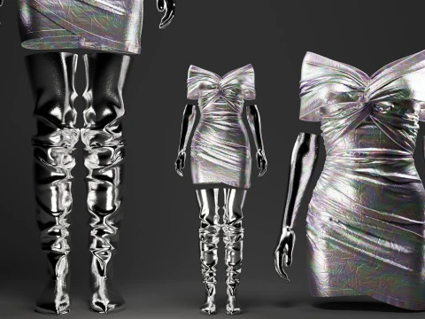 Futuristic Womens Dress and Accessories Set 3D Model