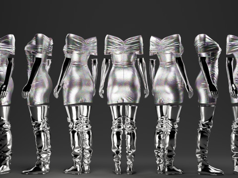Futuristic Womens Dress and Accessories Set Modelo 3D