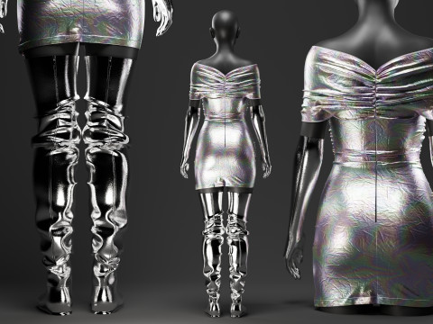 Futuristic Womens Dress and Accessories Set Modelo 3D