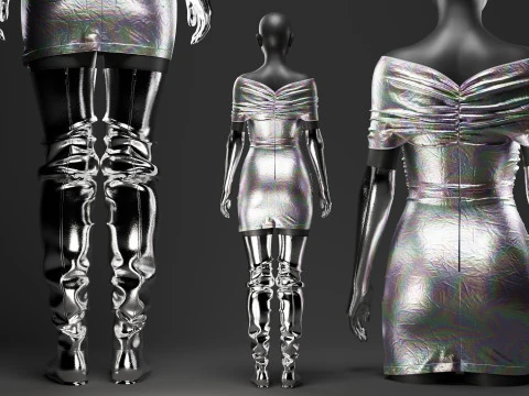 Futuristic Womens Dress and Accessories Set 3D Model