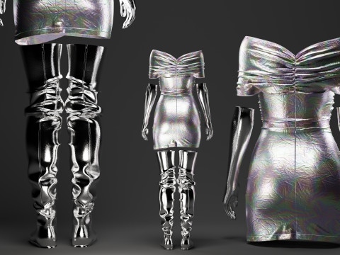 Futuristic Womens Dress and Accessories Set Modelo 3D