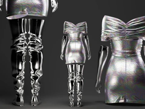 Futuristic Womens Dress and Accessories Set 3D Model