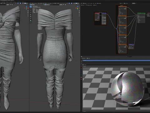Futuristic Womens Dress and Accessories Set 3D Model