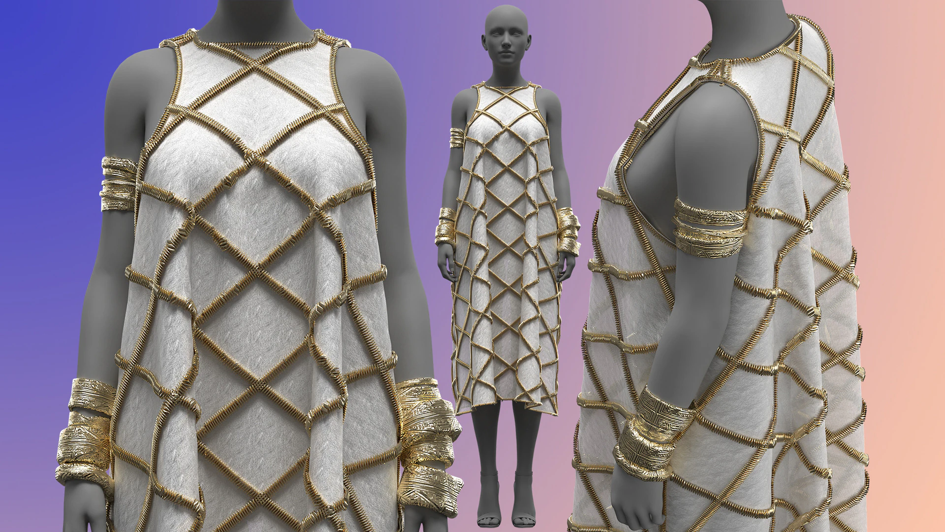 Gold Ornamented Dress 3D Model .c4d .max .obj .3ds .fbx .stl .blend 