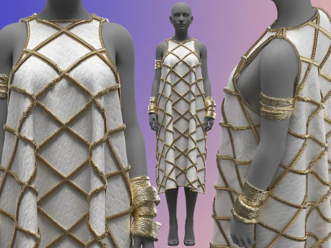 골드 장식 드레스 3D 모델