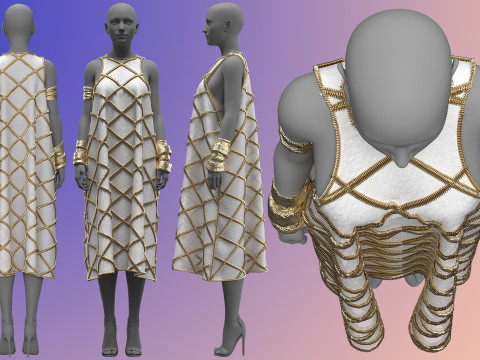 Gold Ornamented Dress Model 3D