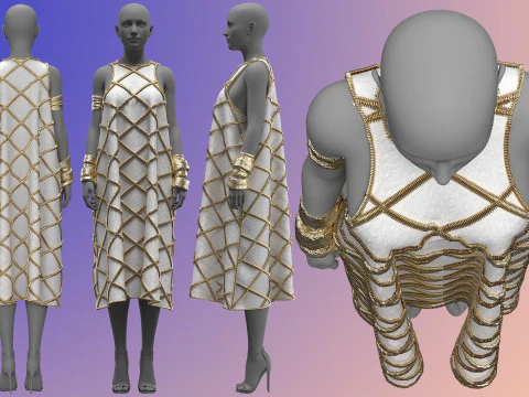 Gold Ornamented Dress 3D Model