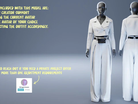 Conjunto cinza de blazer sob medida e cal&ccedil;a larga com pochete Modelo 3D