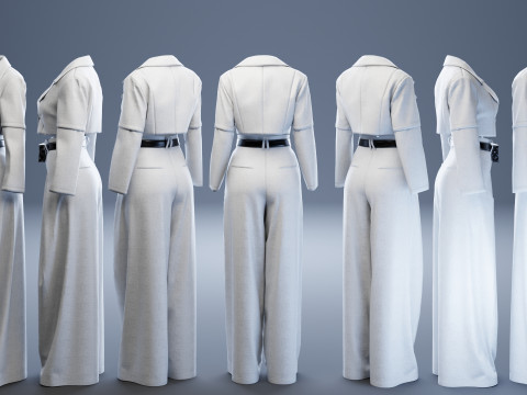 Grey Set of Tailored Blazer and Wide Leg Trouser with Waist Bag 3D Model