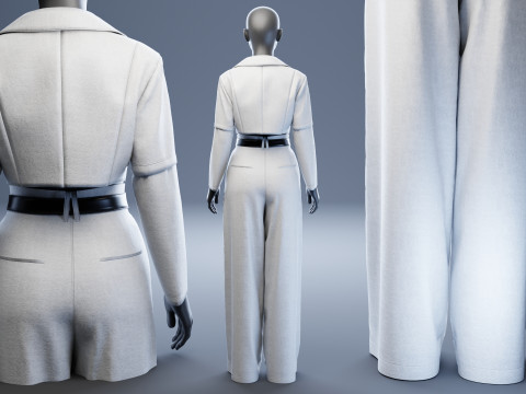 Grey Set of Tailored Blazer and Wide Leg Trouser with Waist Bag 3D Model