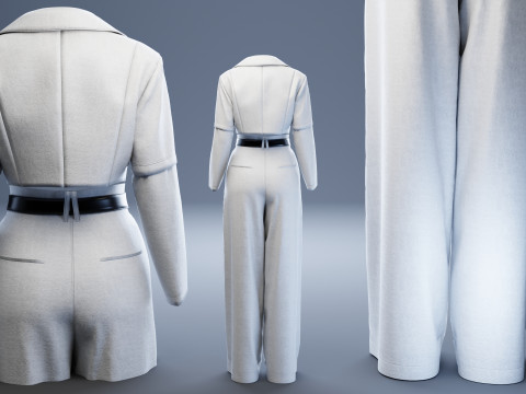 Grey Set of Tailored Blazer and Wide Leg Trouser with Waist Bag 3D Model