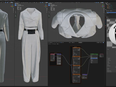 Grey Set of Tailored Blazer and Wide Leg Trouser with Waist Bag 3D Model