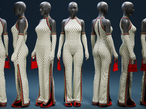 Halter Neck Xmas Set with Velvet Boots and Mini Purse 3D 模型