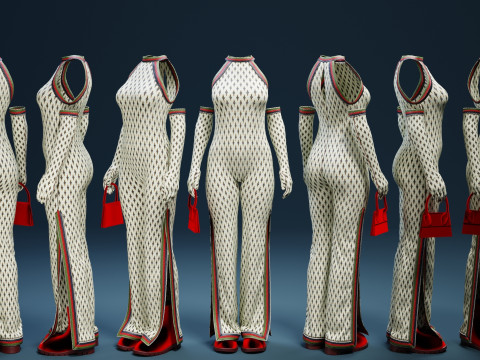 Halter Neck Xmas Set with Velvet Boots and Mini Purse 3D 模型