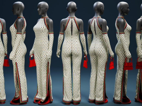 Halter Neck Xmas Set with Velvet Boots and Mini Purse 3D 模型