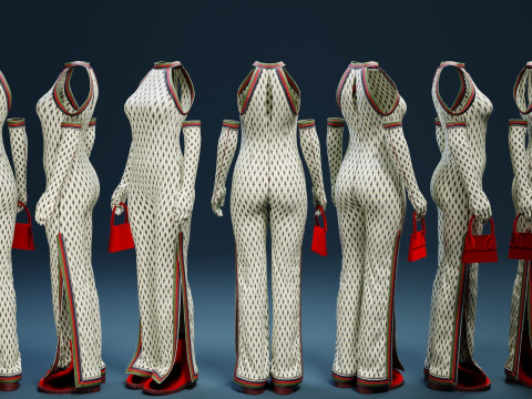 Halter Neck Xmas Set with Velvet Boots and Mini Purse 3D 模型