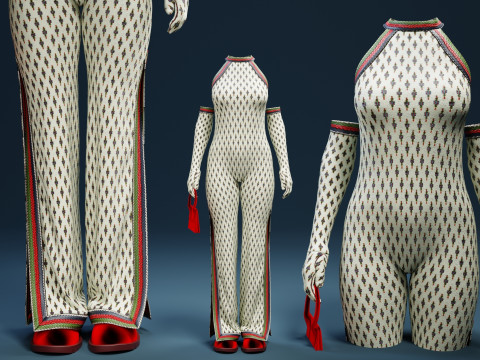 Halter Neck Xmas Set with Velvet Boots and Mini Purse 3D 模型