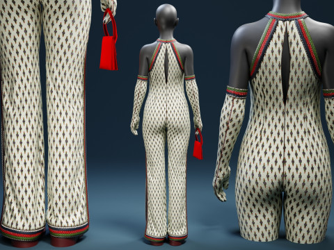 Halter Neck Xmas Set with Velvet Boots and Mini Purse 3D 模型