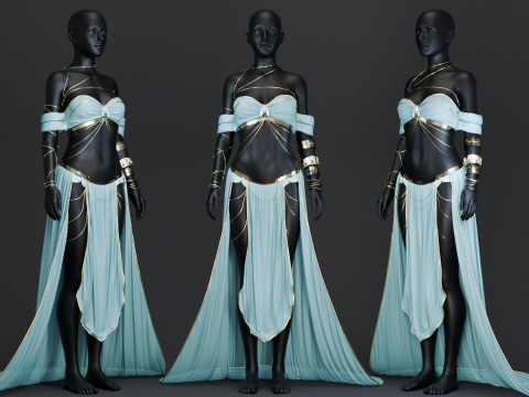 Belly Dancer Costume With Jade and Gold Bug Ornaments 3D Model
