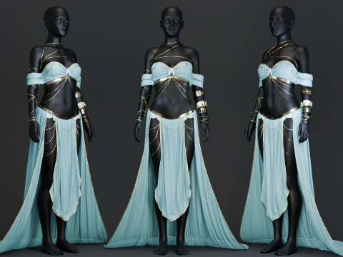 Belly Dancer Costume With Jade and Gold Bug Ornaments 3D Model