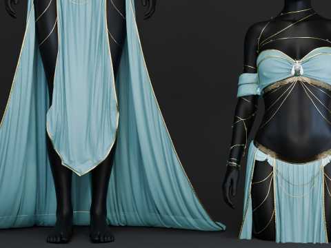 Belly Dancer Costume With Jade and Gold Bug Ornaments 3D Model