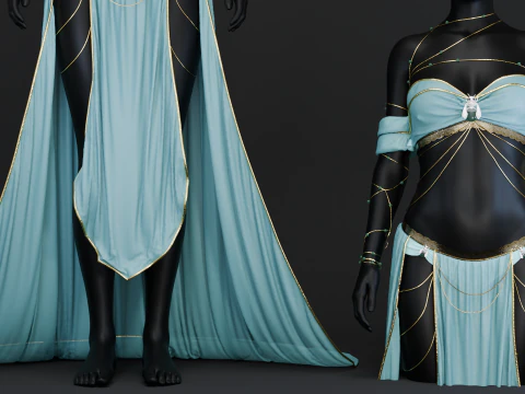 Belly Dancer Costume With Jade and Gold Bug Ornaments 3D Model
