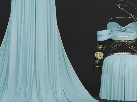Belly Dancer Costume With Jade and Gold Bug Ornaments 3D Model