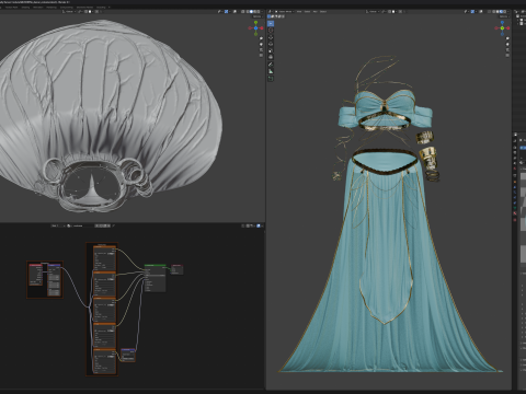 Belly Dancer Costume With Jade and Gold Bug Ornaments 3D Model