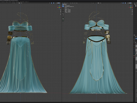 Belly Dancer Costume With Jade and Gold Bug Ornaments 3D Model