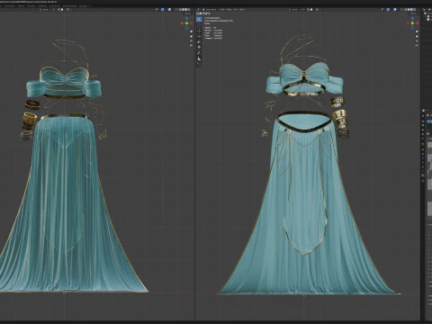 Belly Dancer Costume With Jade and Gold Bug Ornaments 3D Model