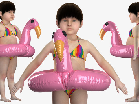 Bikini and Pink Flamingo Floatie for Toddlers 3D मॉडल
