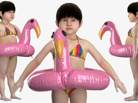Bikini and Pink Flamingo Floatie for Toddlers 3D Model