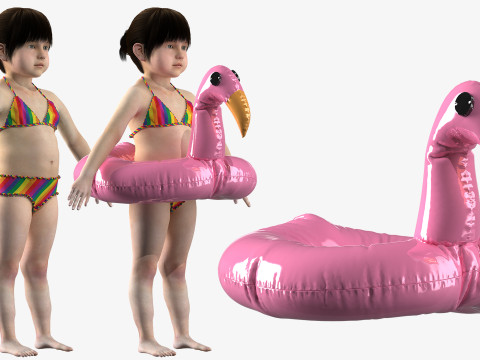 Bikini and Pink Flamingo Floatie for Toddlers 3D Model