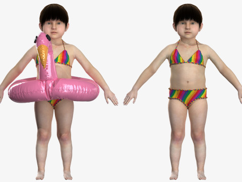 Bikini and Pink Flamingo Floatie for Toddlers 3D Model