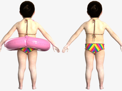 Bikini and Pink Flamingo Floatie for Toddlers 3D Model