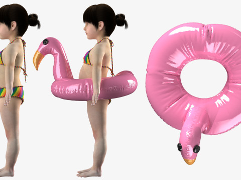 Bikini and Pink Flamingo Floatie for Toddlers 3D Model