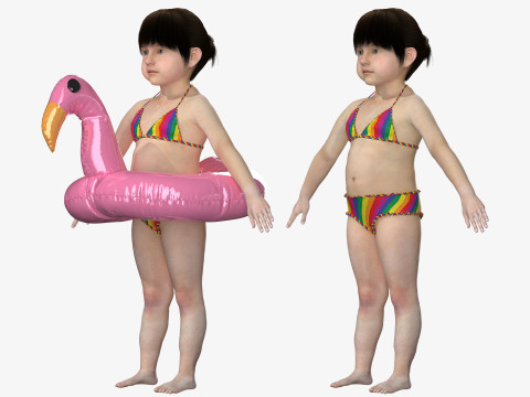 Bikini and Pink Flamingo Floatie for Toddlers 3D Model