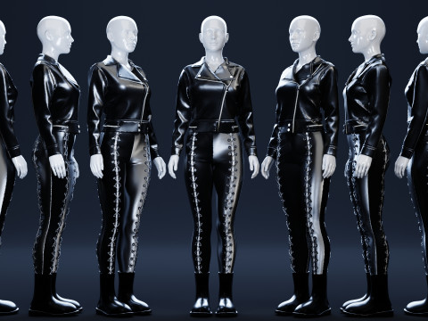 Leather Motorcycle Jacket and Laced Bottom with Boots Model 3D