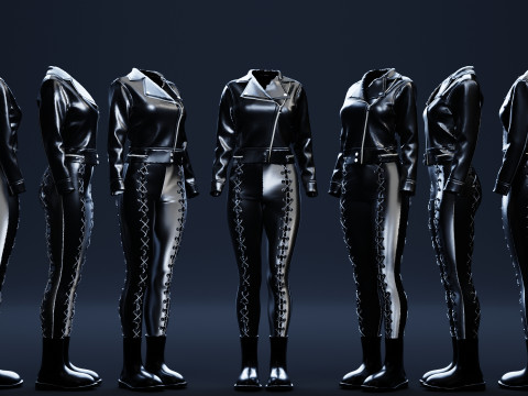 Leather Motorcycle Jacket and Laced Bottom with Boots Model 3D